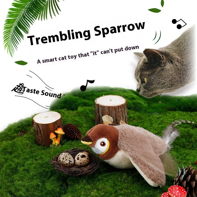 Realistic Plush Bird Cat Toy – Sound-Activated Electronic Teaser for Indoor Cats